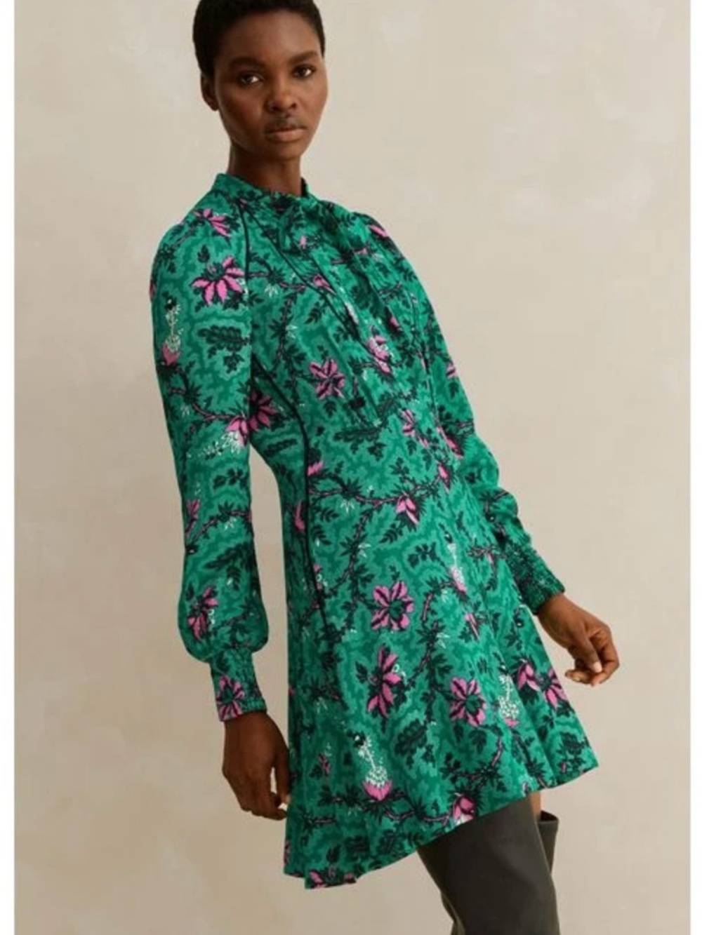ME+EM Emerald Green Floral Long-Sleeve Tunic Dress